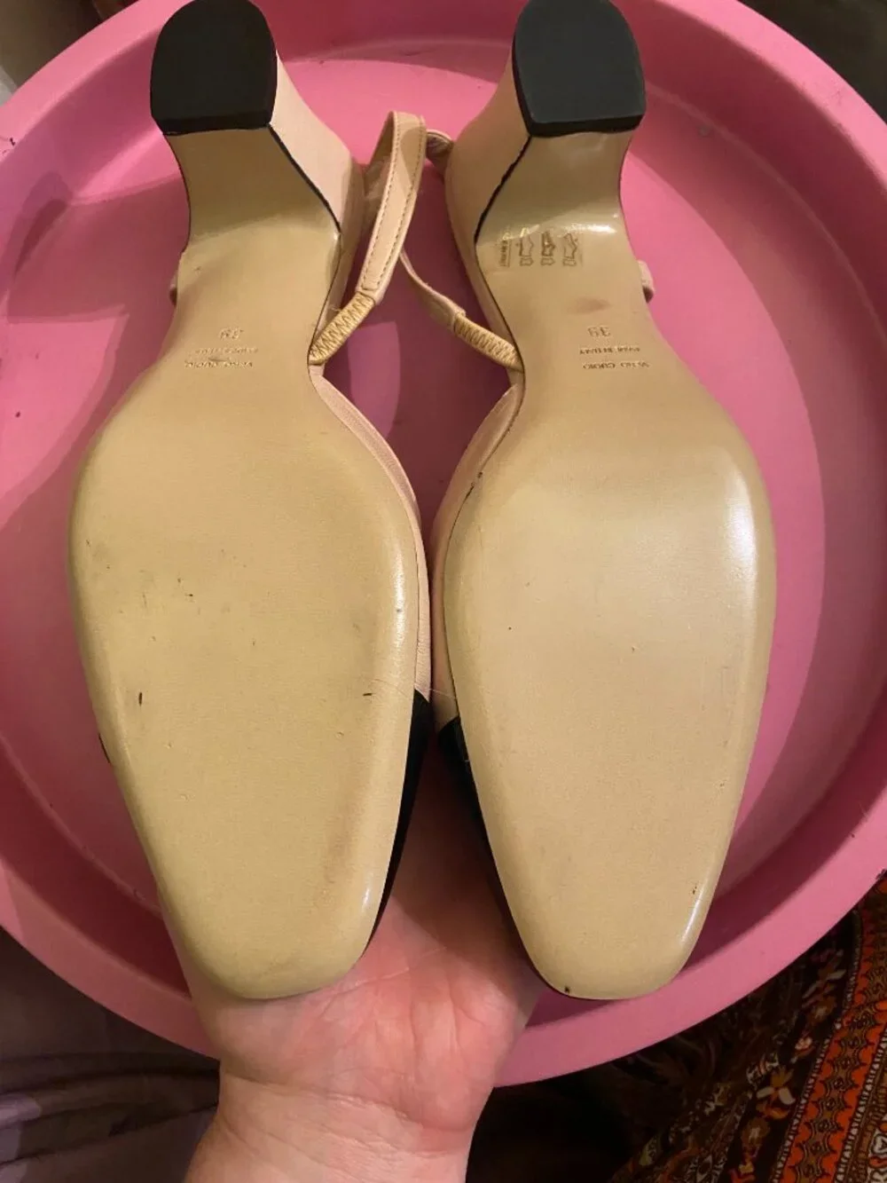 Divine Follie beige/black slingback heels